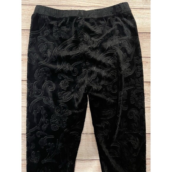 Connection 18 Black Pull On pants Leggins With velvet embossed floral pattern S - Picture 4 of 6